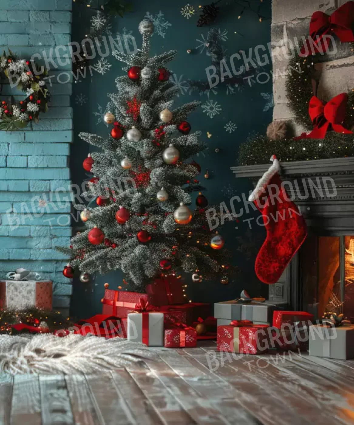 Teal Christmas Full I 10’X12’ Ultracloth (120 X 144 Inch) Backdrop