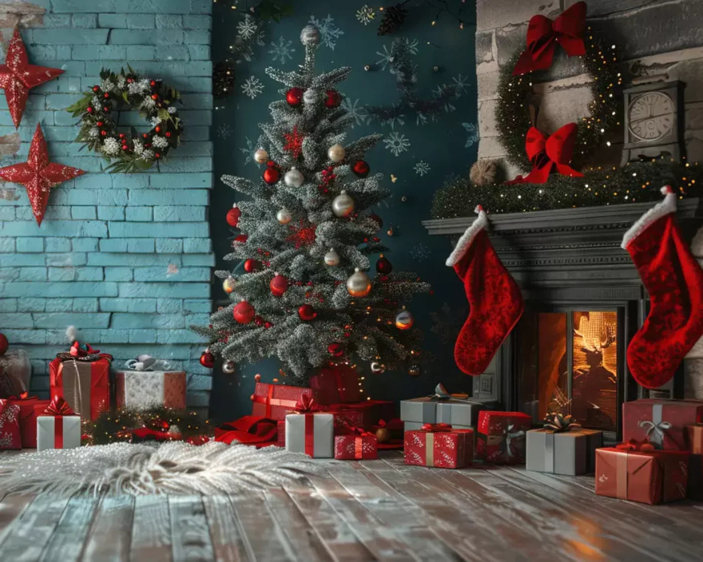Teal Christmas Full I 10’X8’ Fleece (120 X 96 Inch) Backdrop