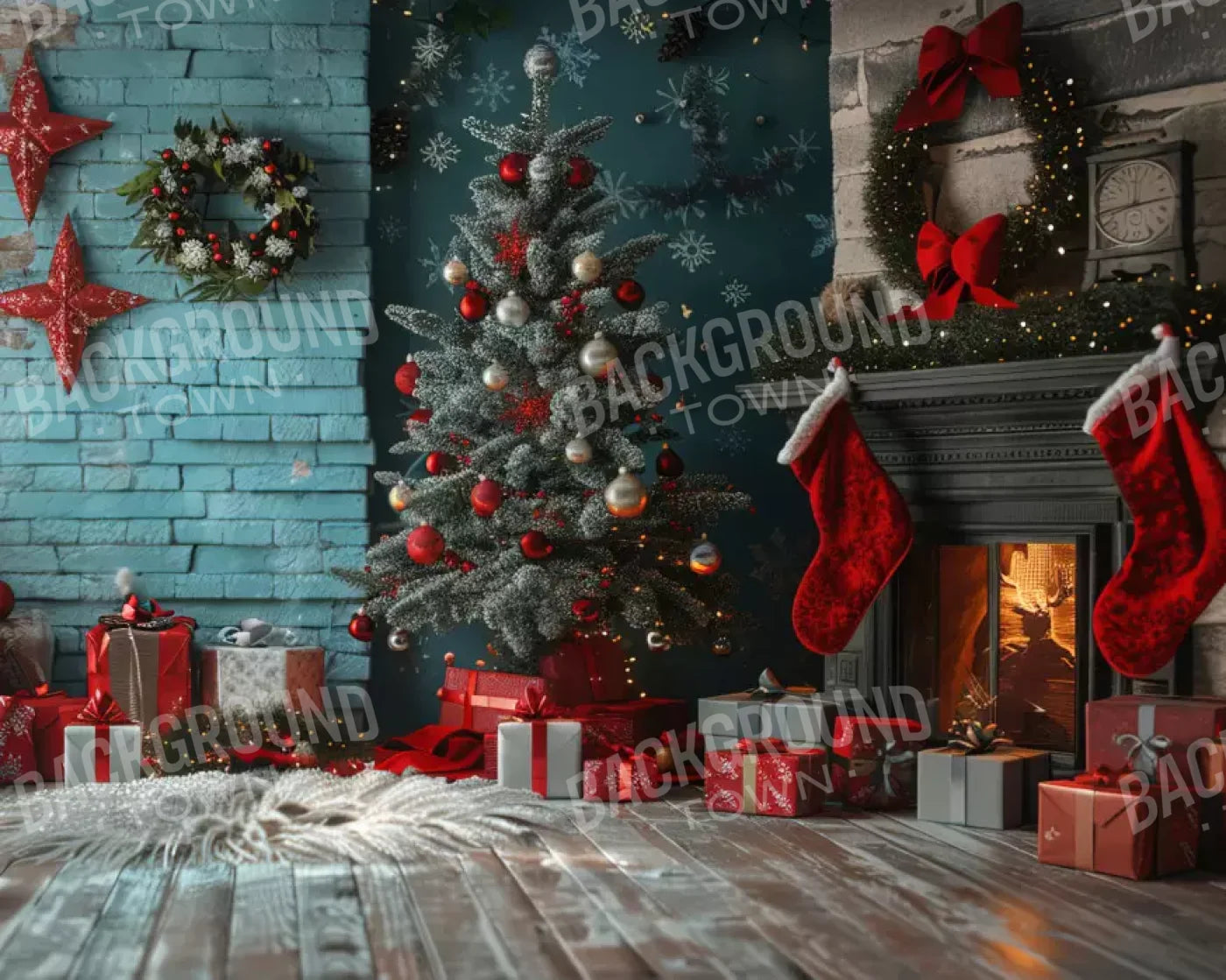 Teal Christmas Full I 10’X8’ Fleece (120 X 96 Inch) Backdrop