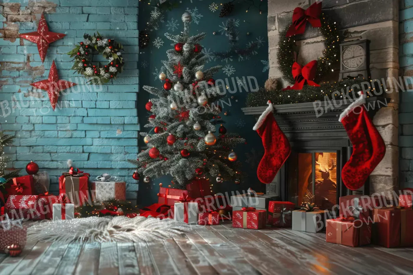 Teal Christmas Full I 12’X8’ Ultracloth (144 X 96 Inch) Backdrop