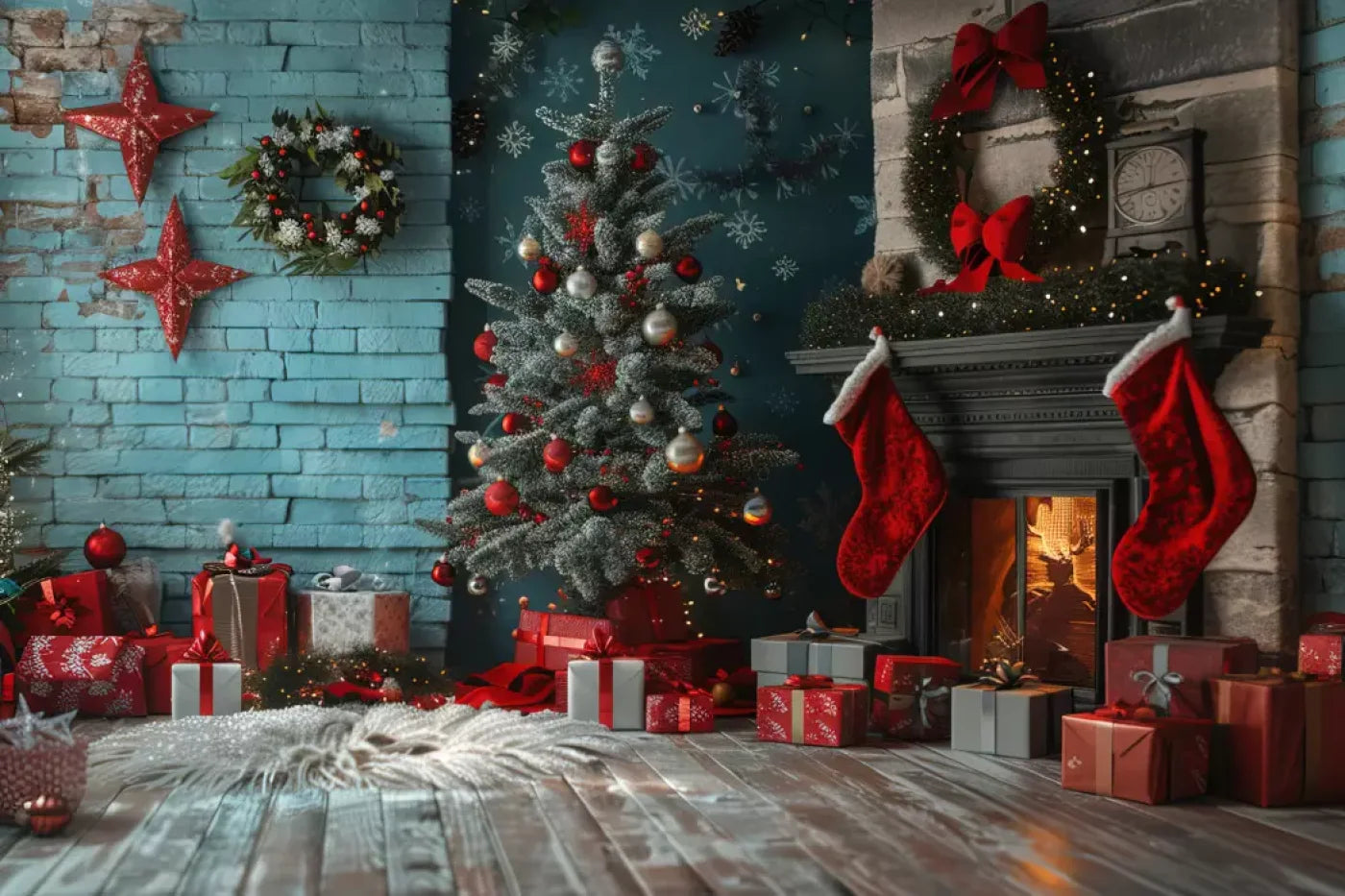 Teal Christmas Full I 12’X8’ Ultracloth (144 X 96 Inch) Backdrop