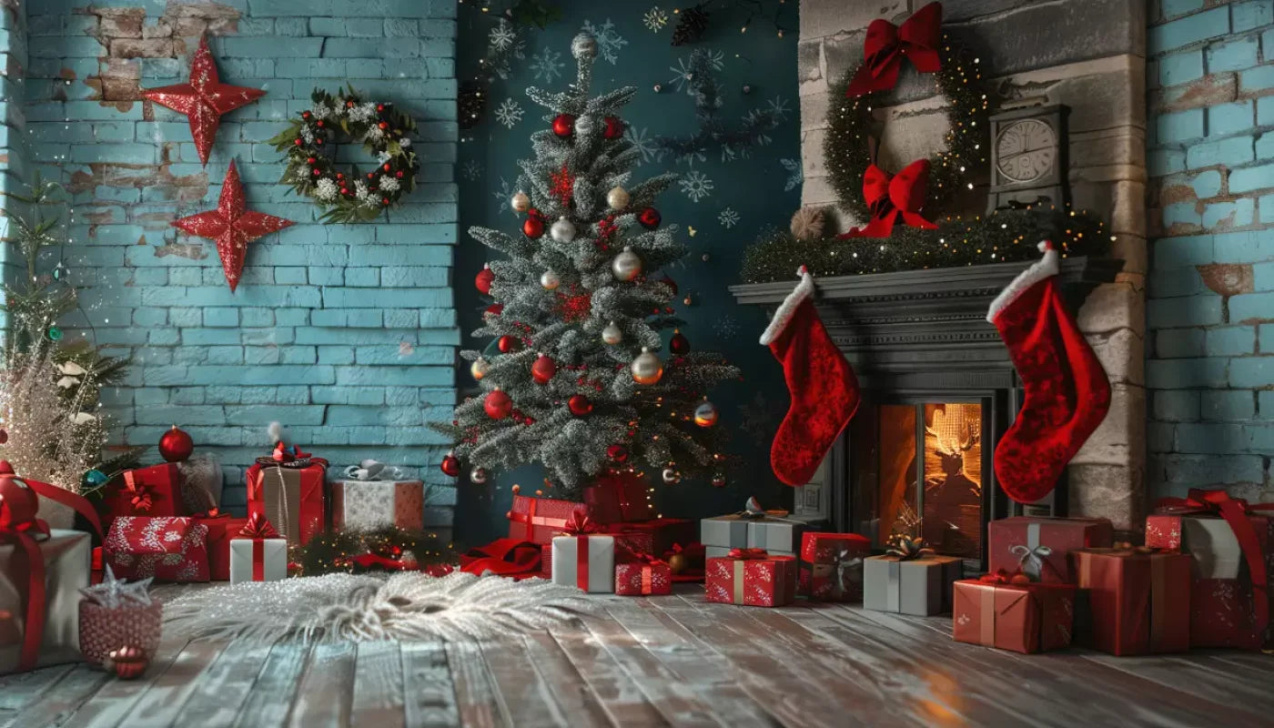 Teal Christmas Full I 14’X8’ Ultracloth (168 X 96 Inch) Backdrop