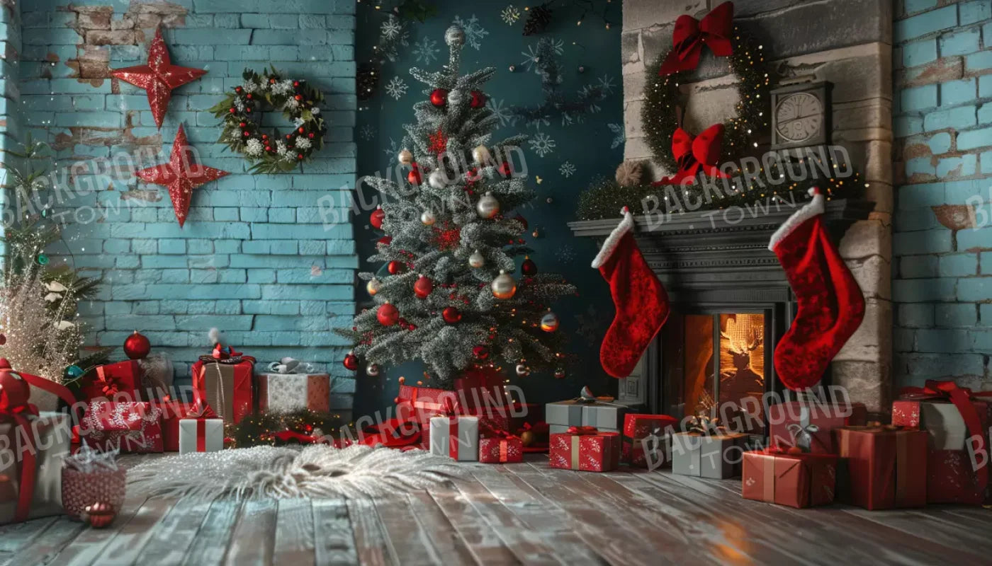 Teal Christmas Full I 14’X8’ Ultracloth (168 X 96 Inch) Backdrop