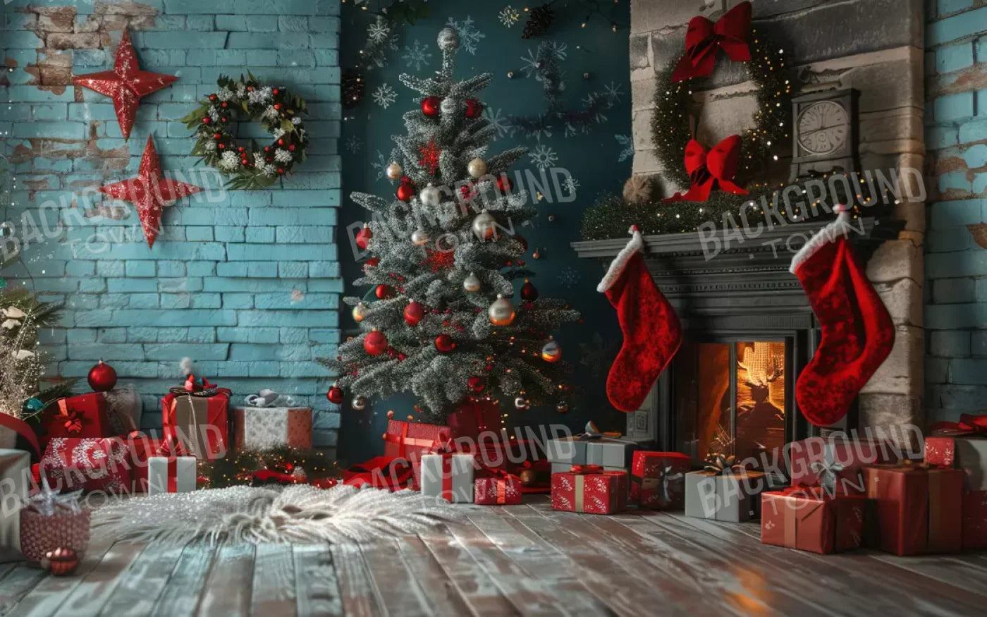 Teal Christmas Full I 16’X10’ Ultracloth (192 X 120 Inch) Backdrop