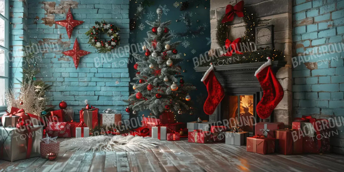 Teal Christmas Full I 16’X8’ Ultracloth (192 X 96 Inch) Backdrop