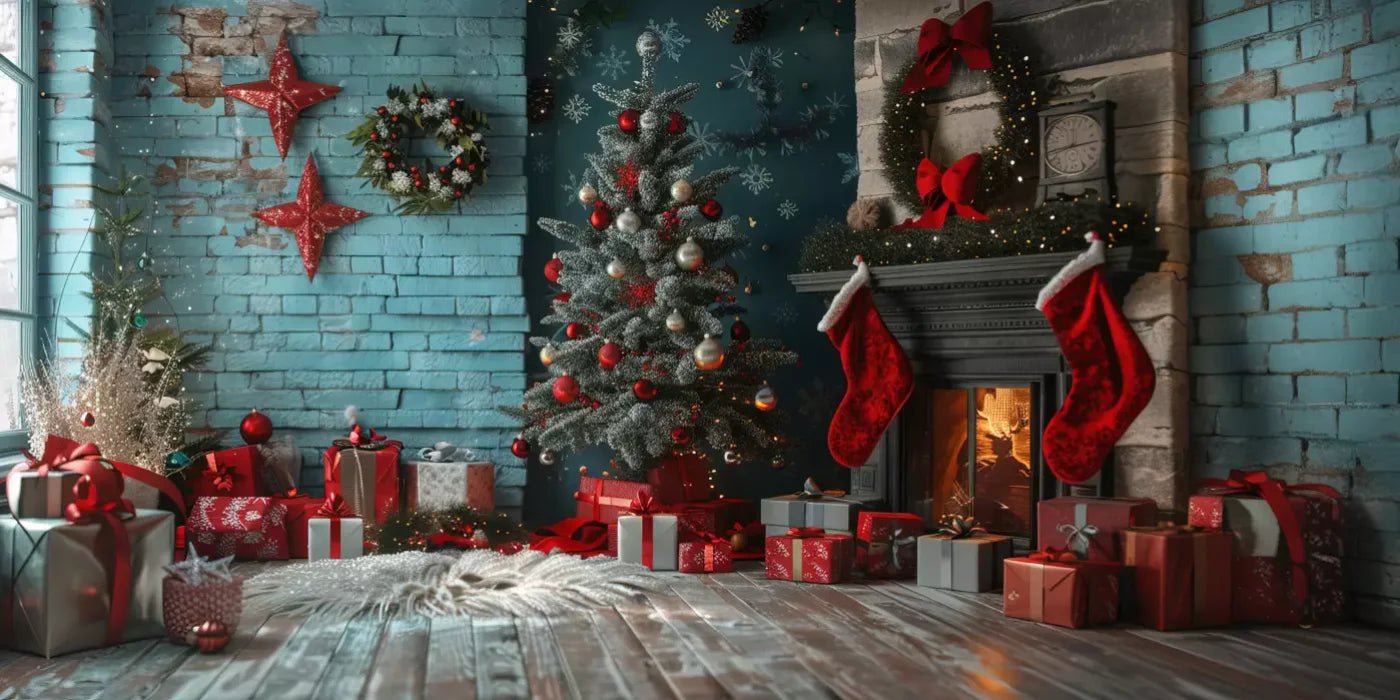 Teal Christmas Full I 20’X10’ Ultracloth (240 X 120 Inch) Backdrop