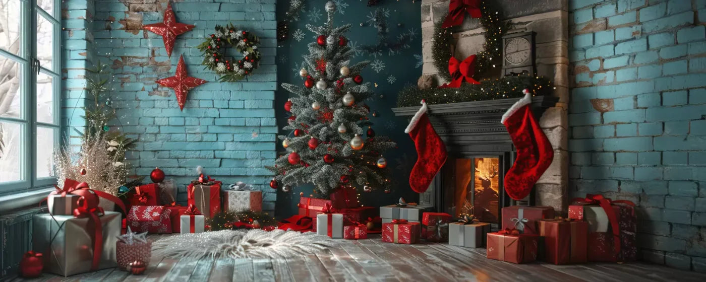 Teal Christmas Full I 20’X8’ Ultracloth (240 X 96 Inch) Backdrop