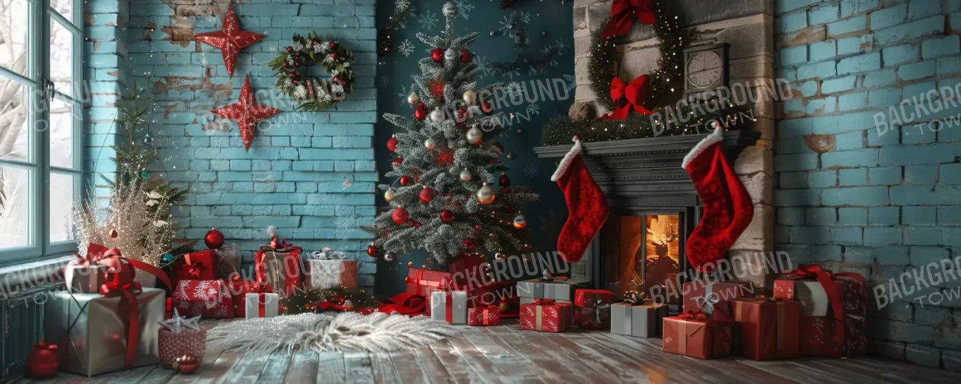 Teal Christmas Full I 20’X8’ Ultracloth (240 X 96 Inch) Backdrop