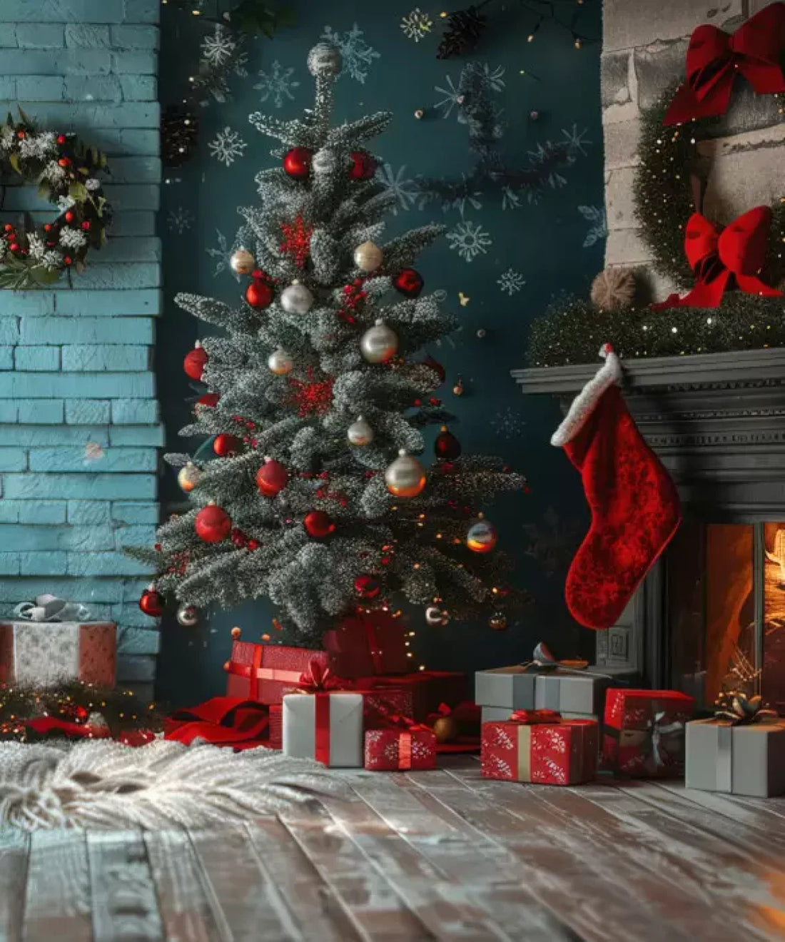Teal , Green, Red , Brown  Backdrop for Photography