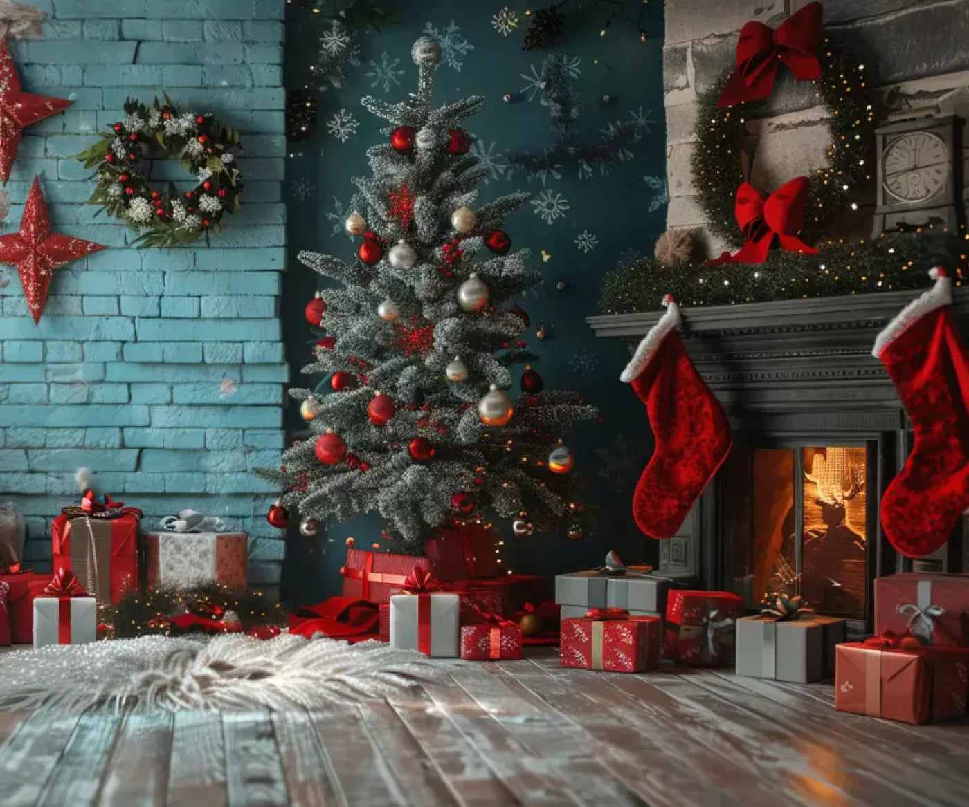Teal Christmas Full I 5’X4’2 Fleece (60 X 50 Inch) Backdrop