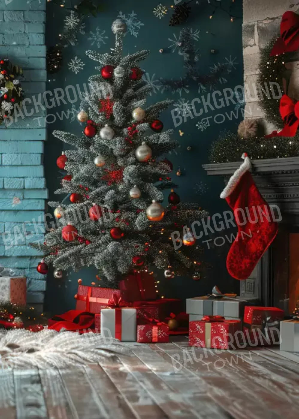 Teal Christmas Full I 5’X7’ Ultracloth (60 X 84 Inch) Backdrop