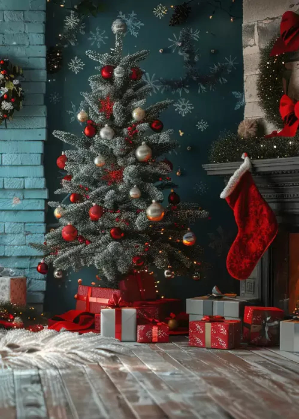 Teal Christmas Full I 5’X7’ Ultracloth (60 X 84 Inch) Backdrop
