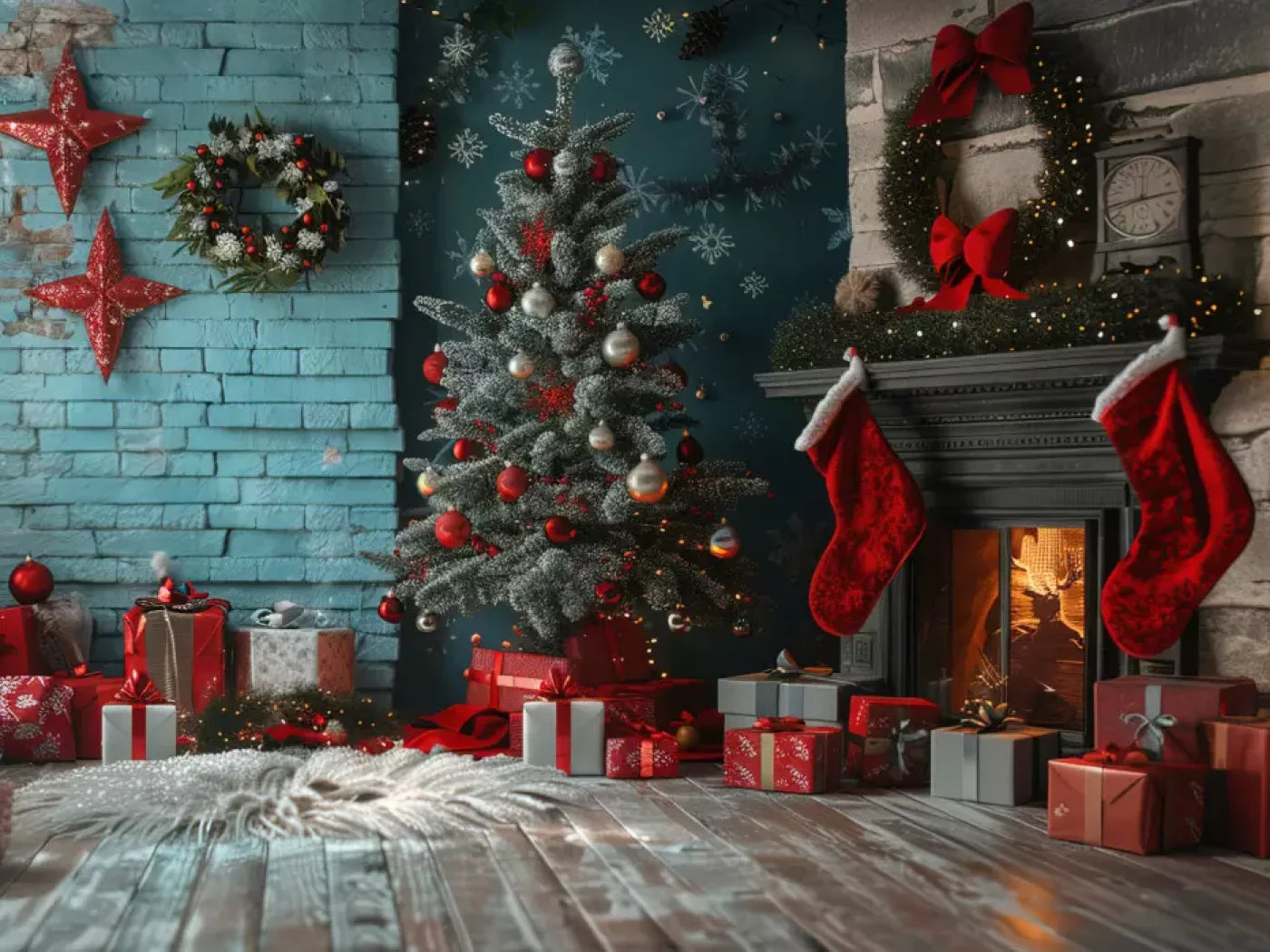 Teal Christmas Full I 6’8X5’ Fleece (80 X 60 Inch) Backdrop
