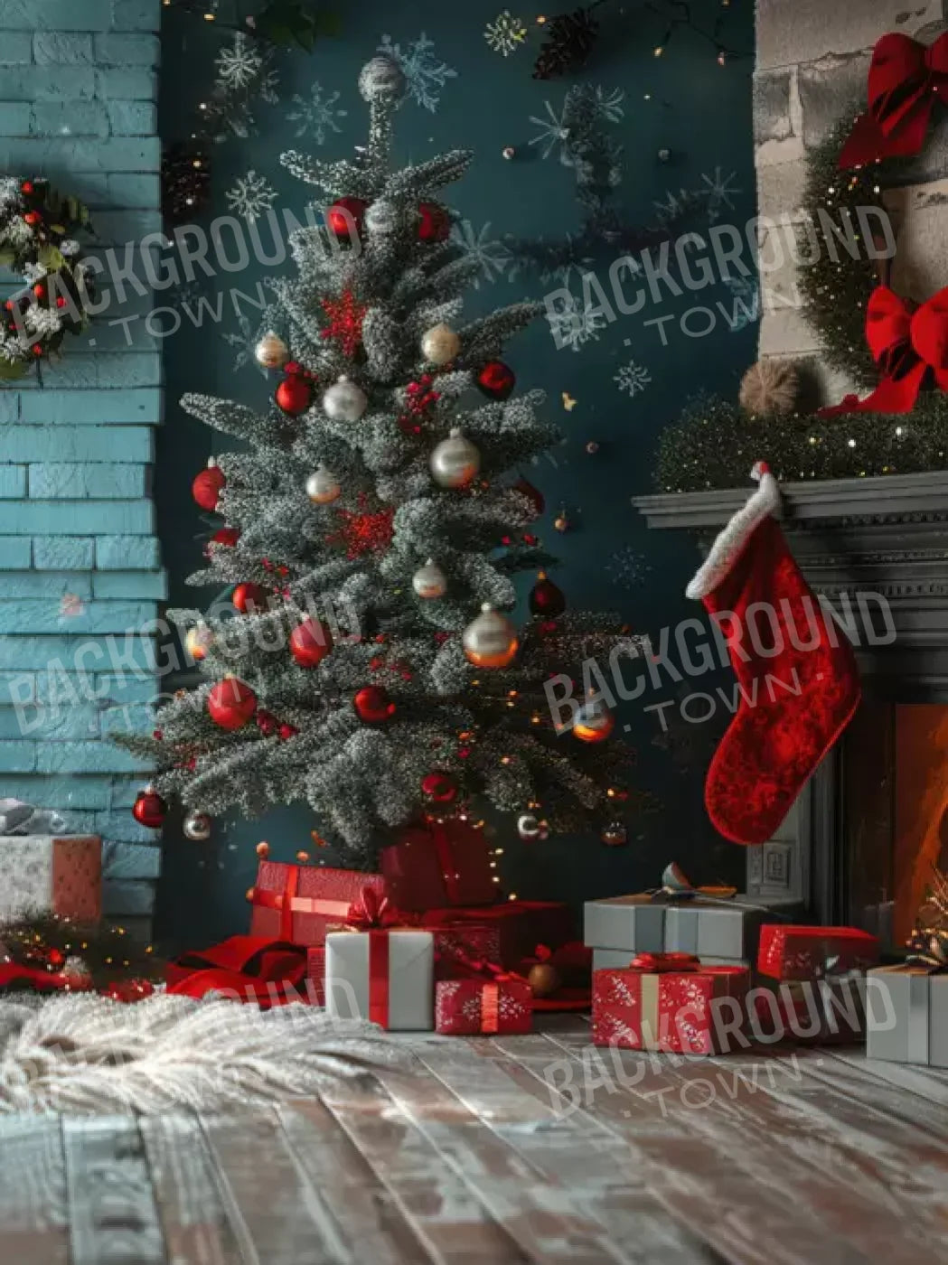 Teal Christmas Full I 6’X8’ Fleece (72 X 96 Inch) Backdrop