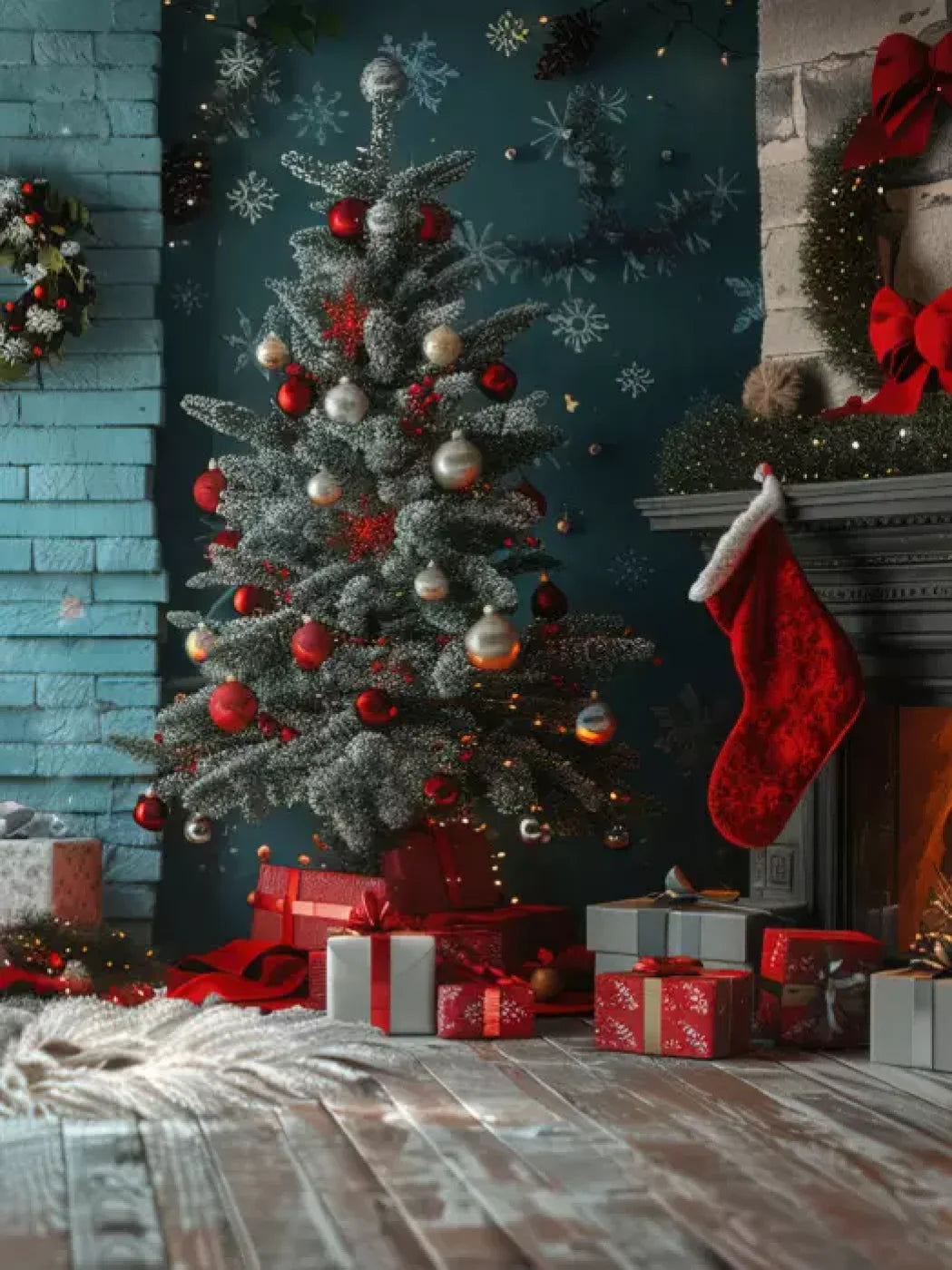 Teal Christmas Full I 6’X8’ Fleece (72 X 96 Inch) Backdrop