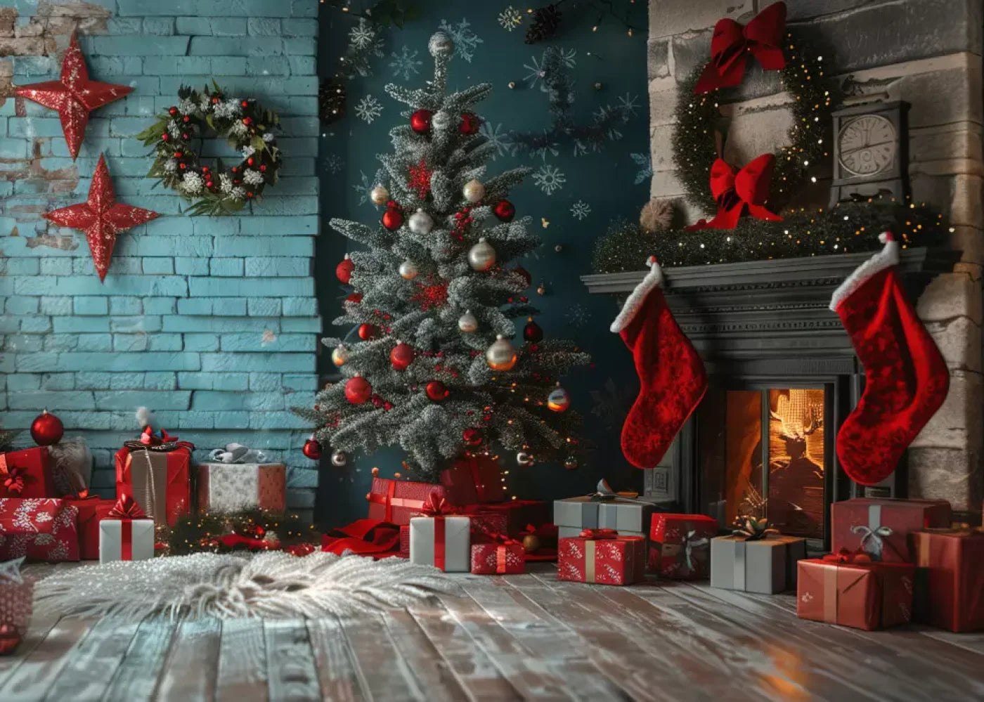 Teal Christmas Full I 7’X5’ Ultracloth (84 X 60 Inch) Backdrop