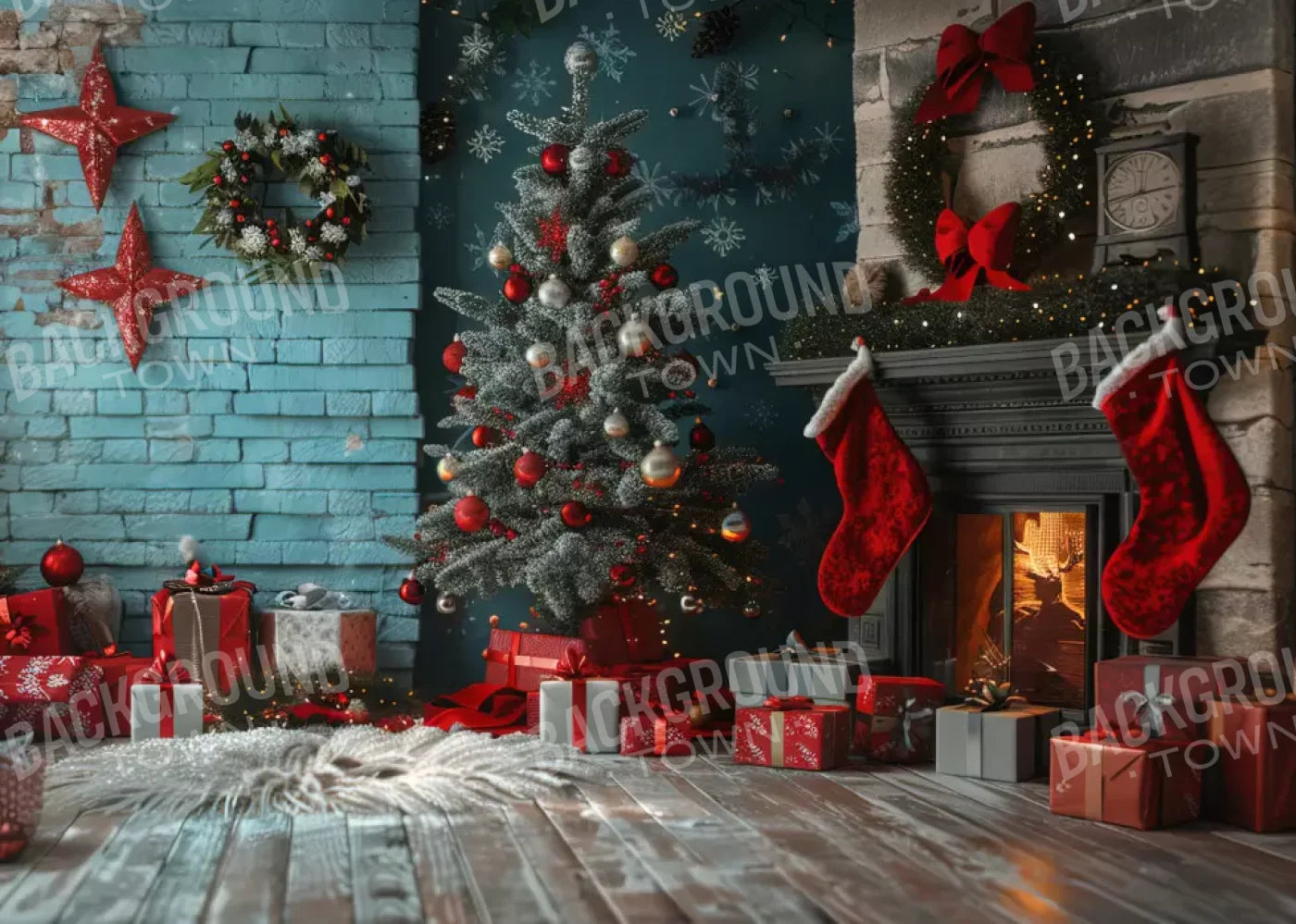 Teal Christmas Full I 7’X5’ Ultracloth (84 X 60 Inch) Backdrop