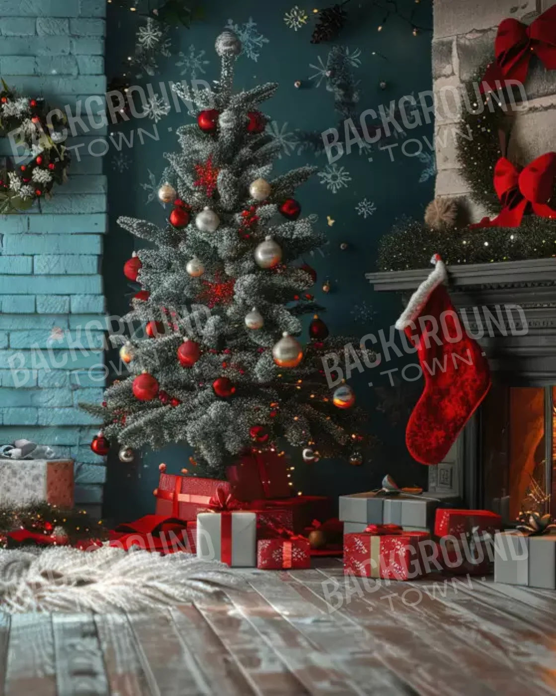 Teal Christmas Full I 8’X10’ Fleece (96 X 120 Inch) Backdrop