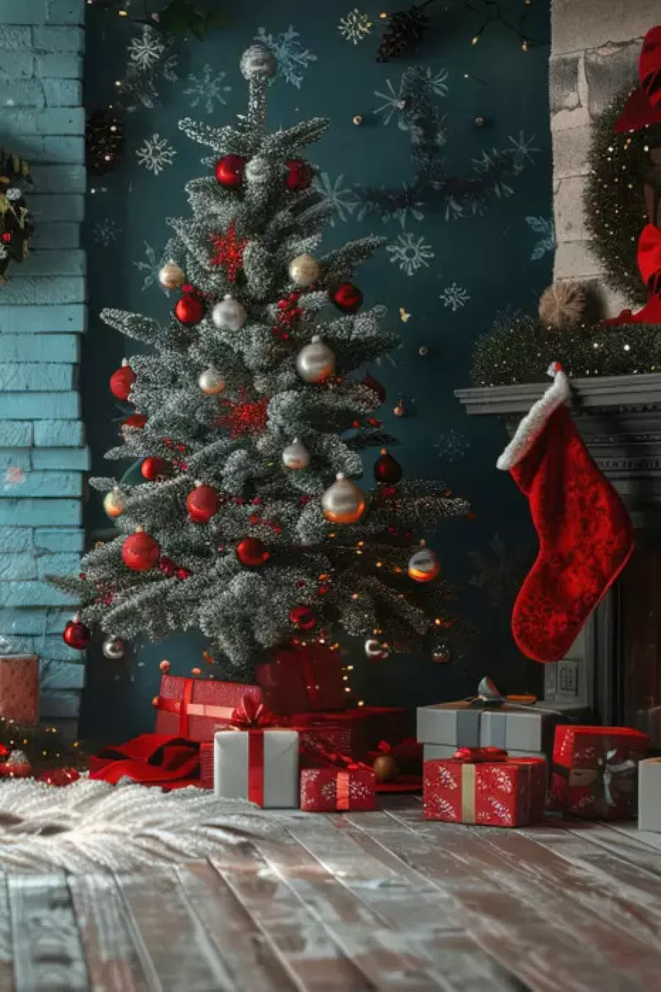 Teal Christmas Full I 8’X12’ Ultracloth (96 X 144 Inch) Backdrop
