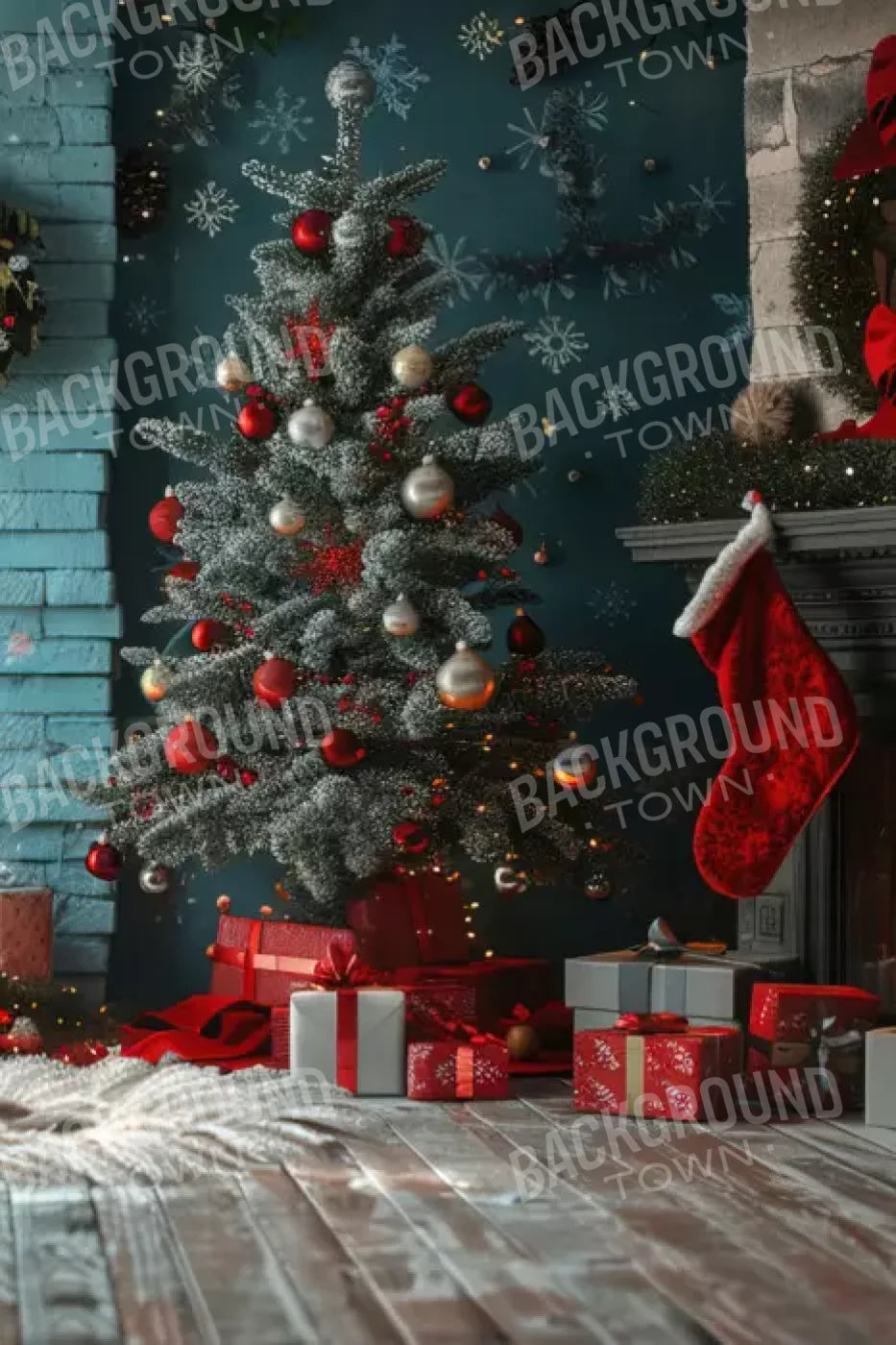 Teal Christmas Full I 8’X12’ Ultracloth (96 X 144 Inch) Backdrop