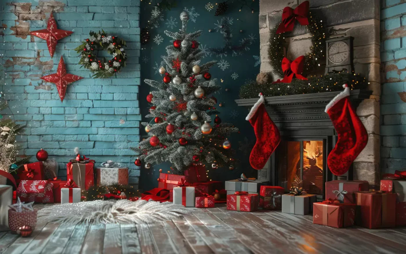 Teal Christmas Full I 8’X5’ Ultracloth (96 X 60 Inch) Backdrop