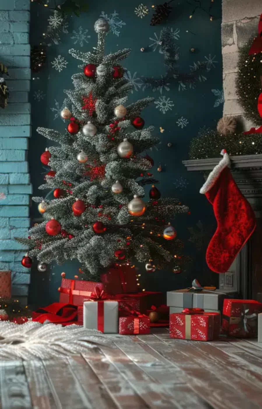 Teal Christmas Full I 9’X14’ Ultracloth (108 X 168 Inch) Backdrop