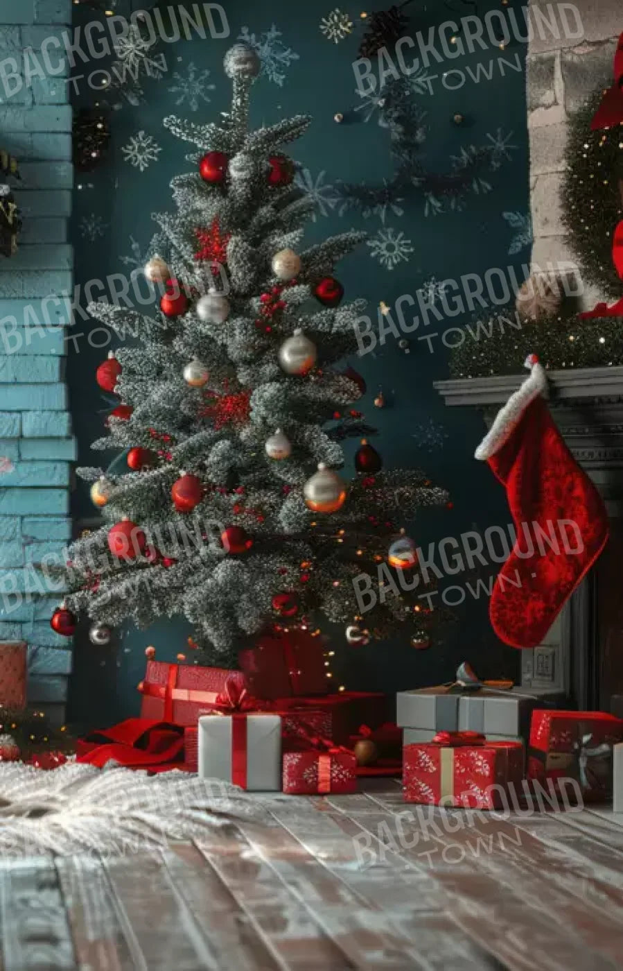 Teal Christmas Full I 9’X14’ Ultracloth (108 X 168 Inch) Backdrop