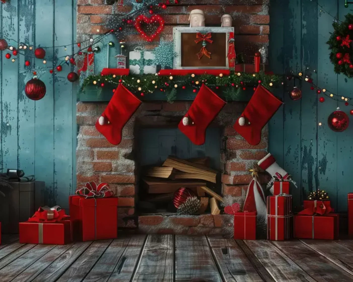 Teal Christmas Full Ii 10’X8’ Fleece (120 X 96 Inch) Backdrop
