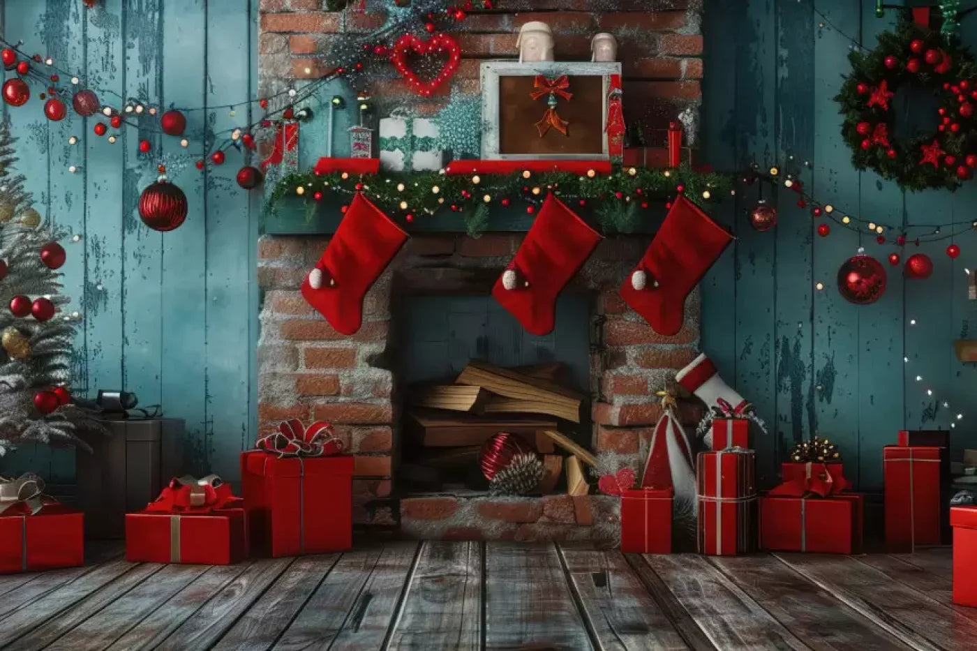 Teal Christmas Full Ii 12’X8’ Ultracloth (144 X 96 Inch) Backdrop