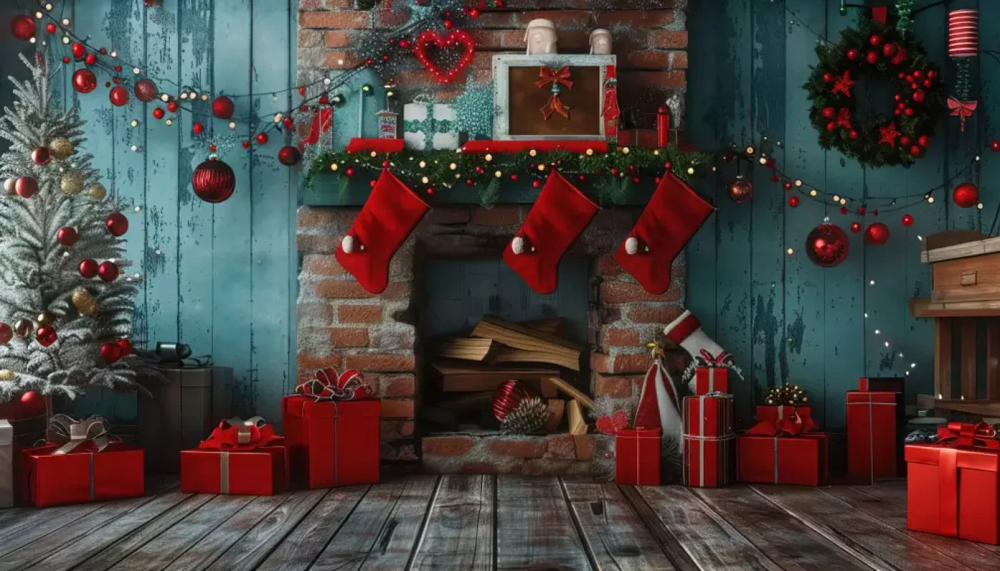 Teal Christmas Full Ii 14’X8’ Ultracloth (168 X 96 Inch) Backdrop