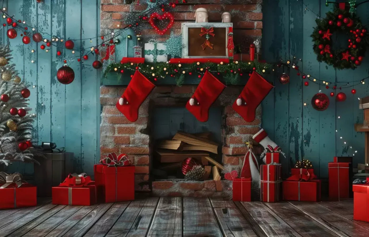 Teal Christmas Full Ii 14’X9’ Ultracloth (168 X 108 Inch) Backdrop