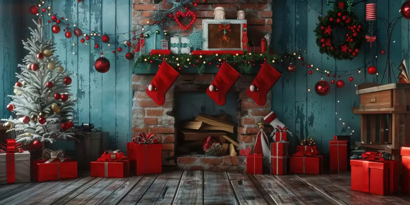 Teal Christmas Full Ii 16’X8’ Ultracloth (192 X 96 Inch) Backdrop