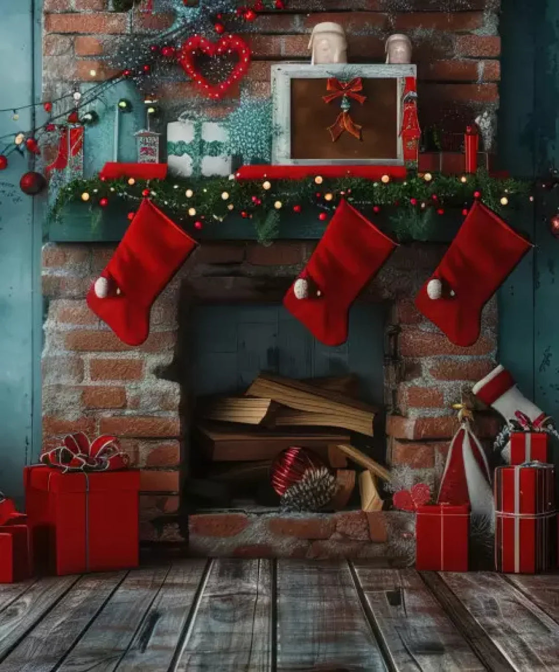 Teal , Green , Red , Brown  Backdrop for Photography