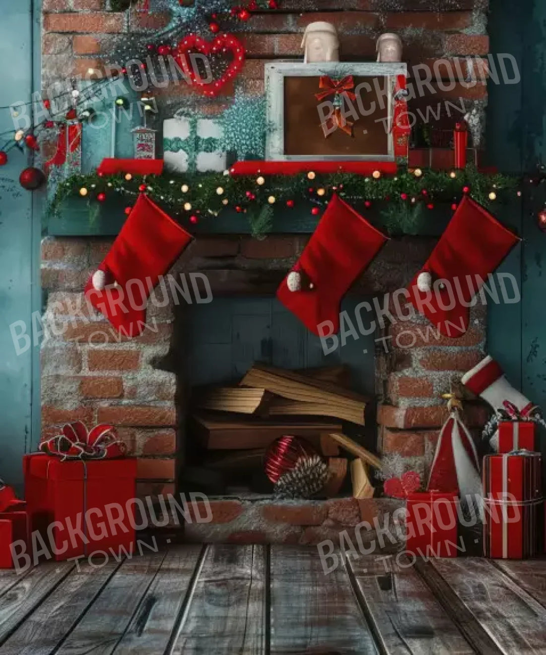 Teal , Green , Red , Brown Backdrop for Photography