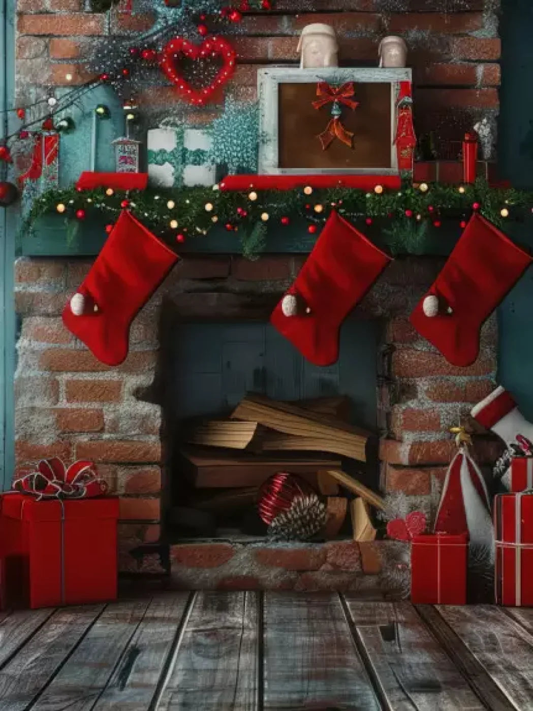 Teal Christmas Full Ii 6’X8’ Fleece (72 X 96 Inch) Backdrop