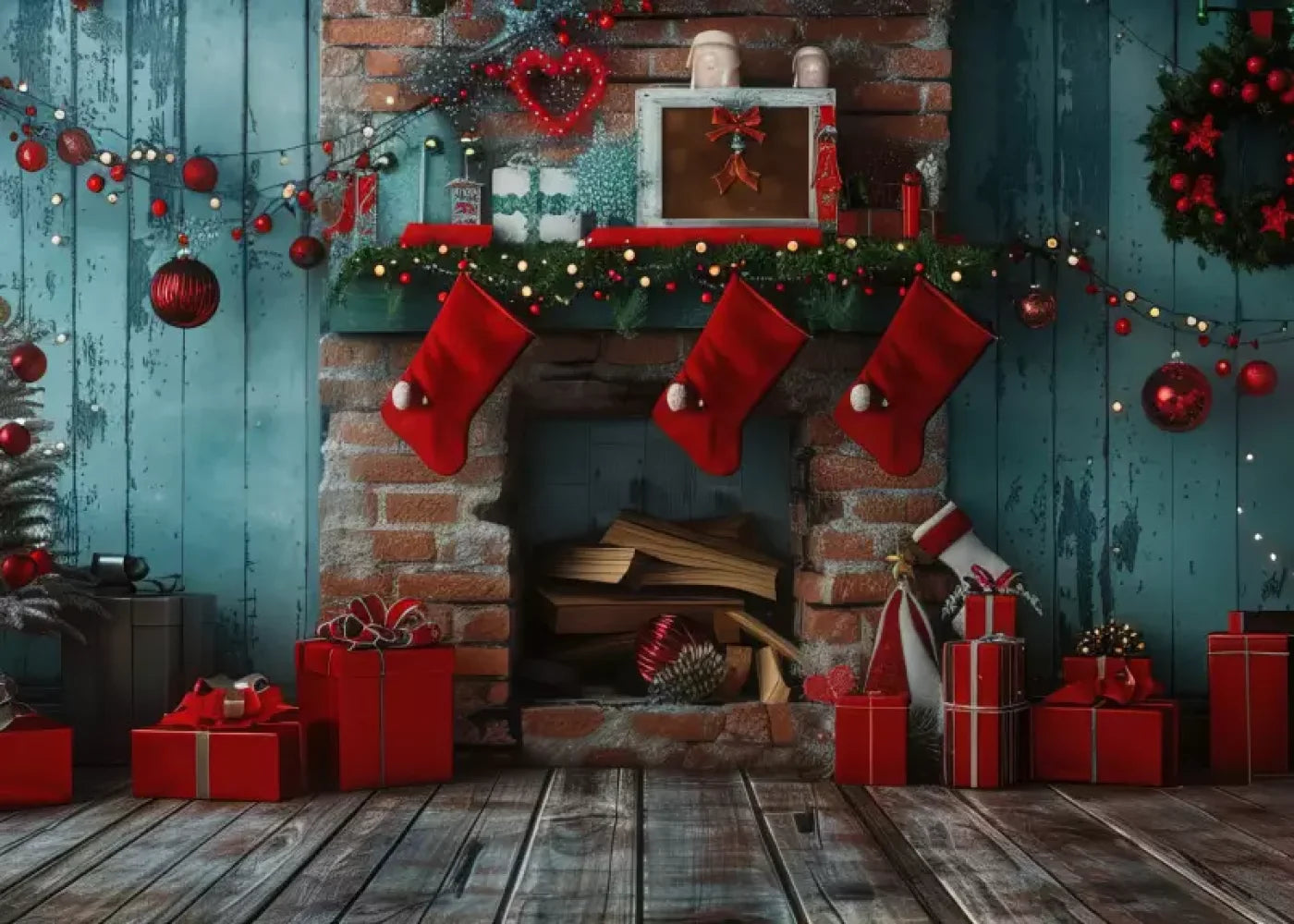 Teal Christmas Full Ii 7’X5’ Ultracloth (84 X 60 Inch) Backdrop