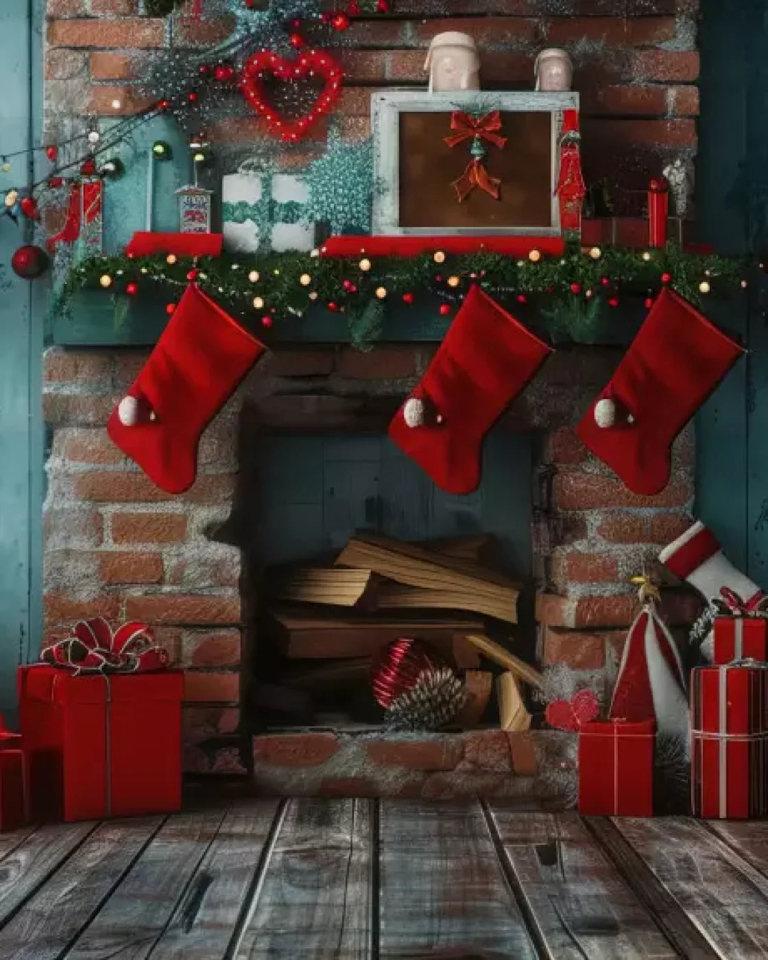 Teal Christmas Full Ii 8’X10’ Fleece (96 X 120 Inch) Backdrop