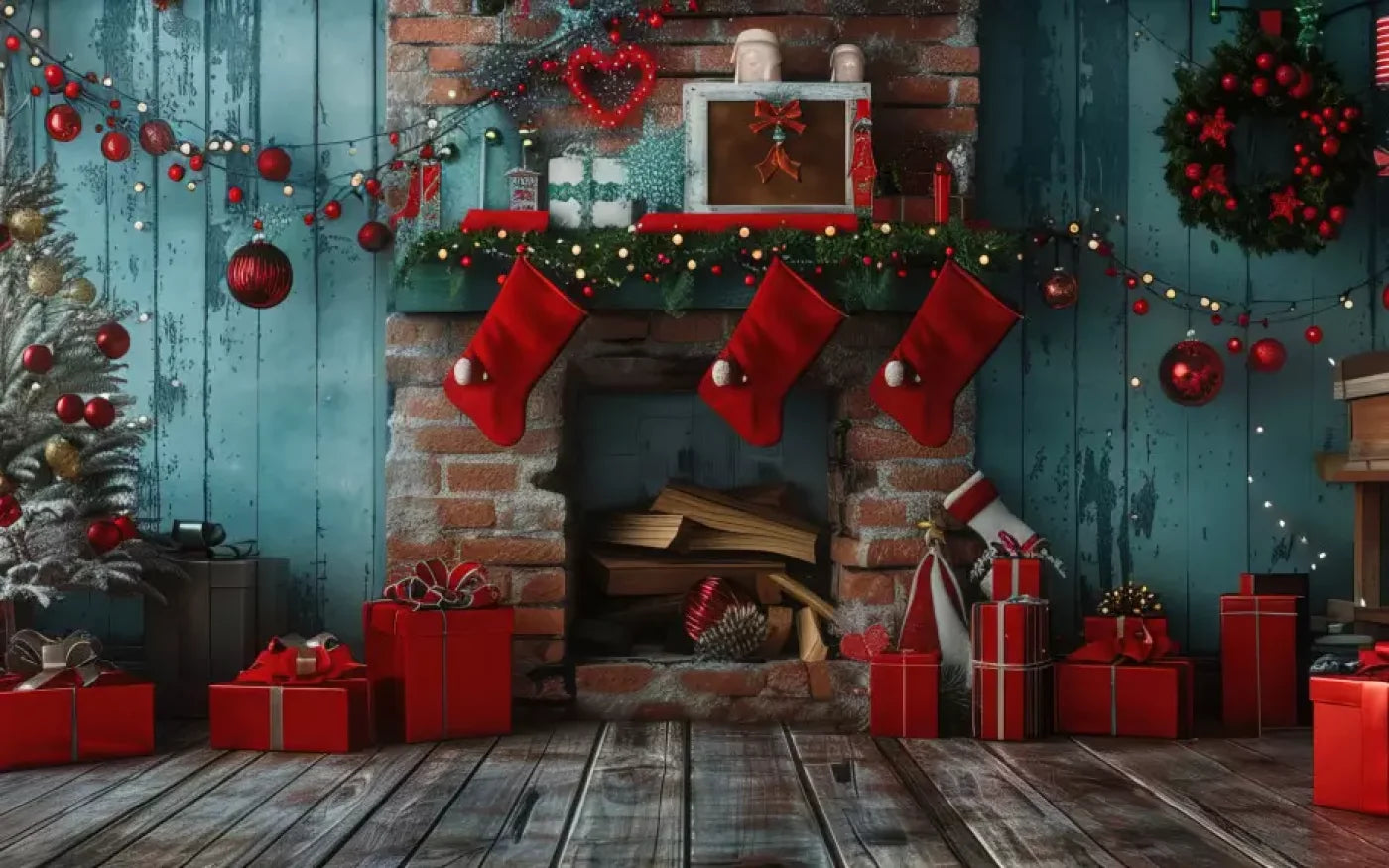 Teal Christmas Full Ii 8’X5’ Ultracloth (96 X 60 Inch) Backdrop