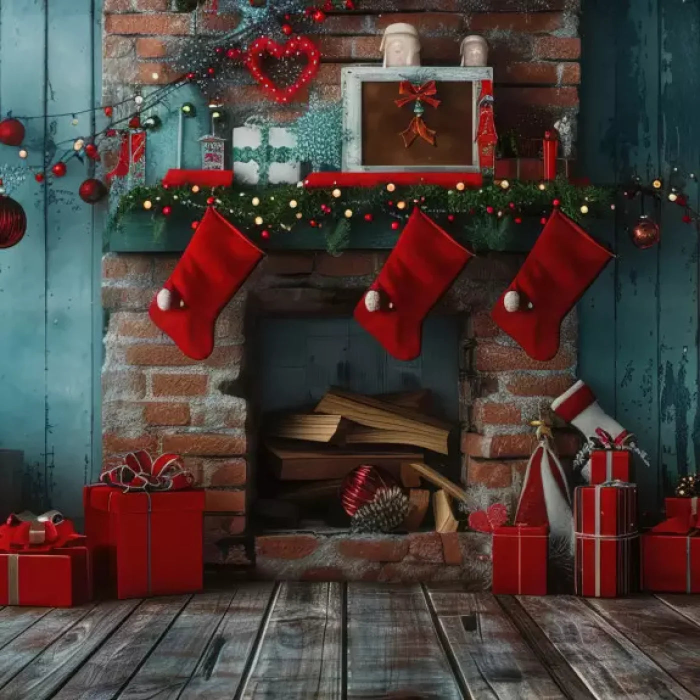 Teal Christmas Full Ii 8’X8’ Fleece (96 X Inch) Backdrop