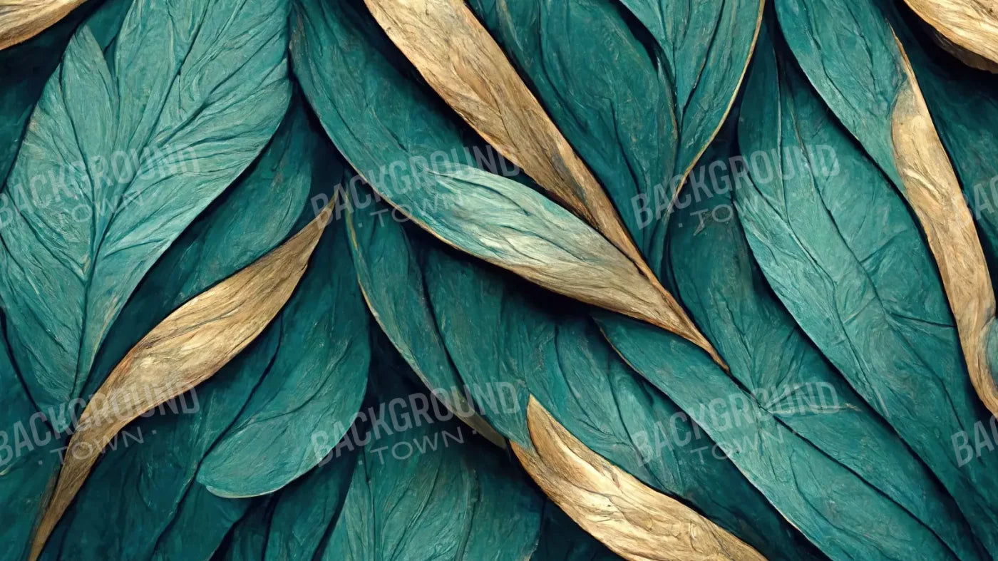 Teal Leaves 14’X8’ Ultracloth (168 X 96 Inch) Backdrop