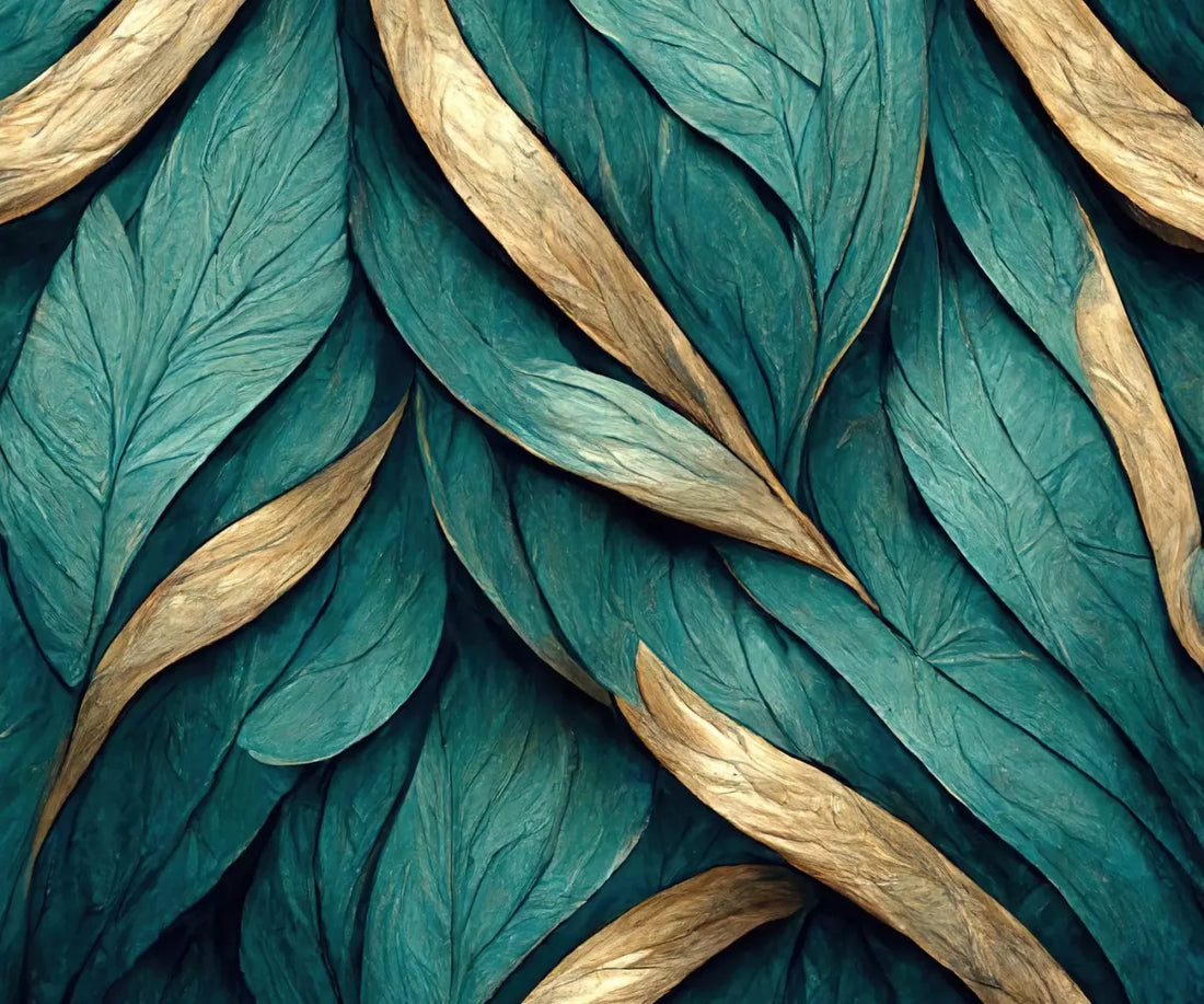 Teal Leaves 5’X4’2’ Fleece (60 X 50 Inch) Backdrop