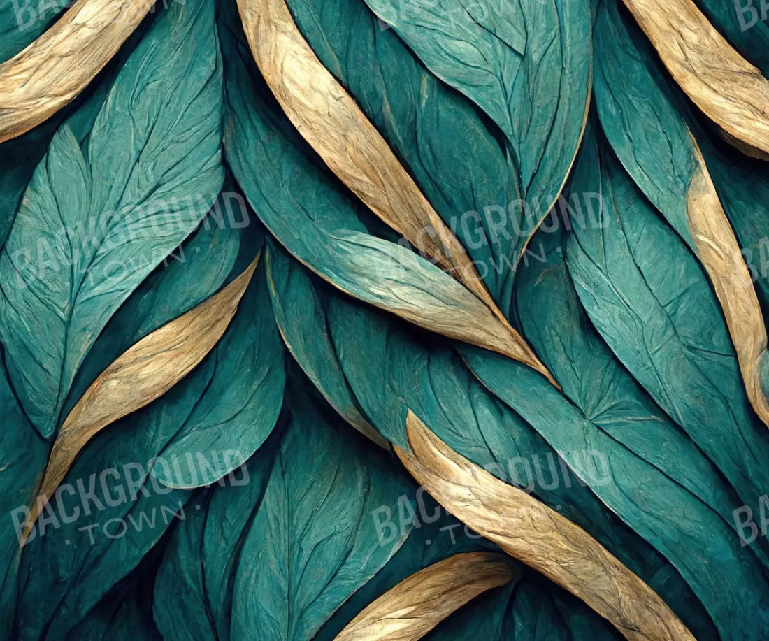 Teal Leaves 5’X4’2’ Fleece (60 X 50 Inch) Backdrop