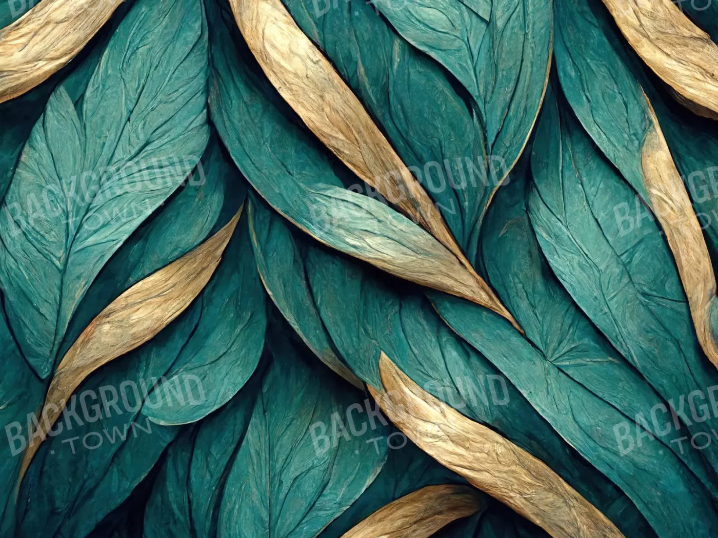 Teal Leaves 6’8’X5’ Fleece (80 X 60 Inch) Backdrop