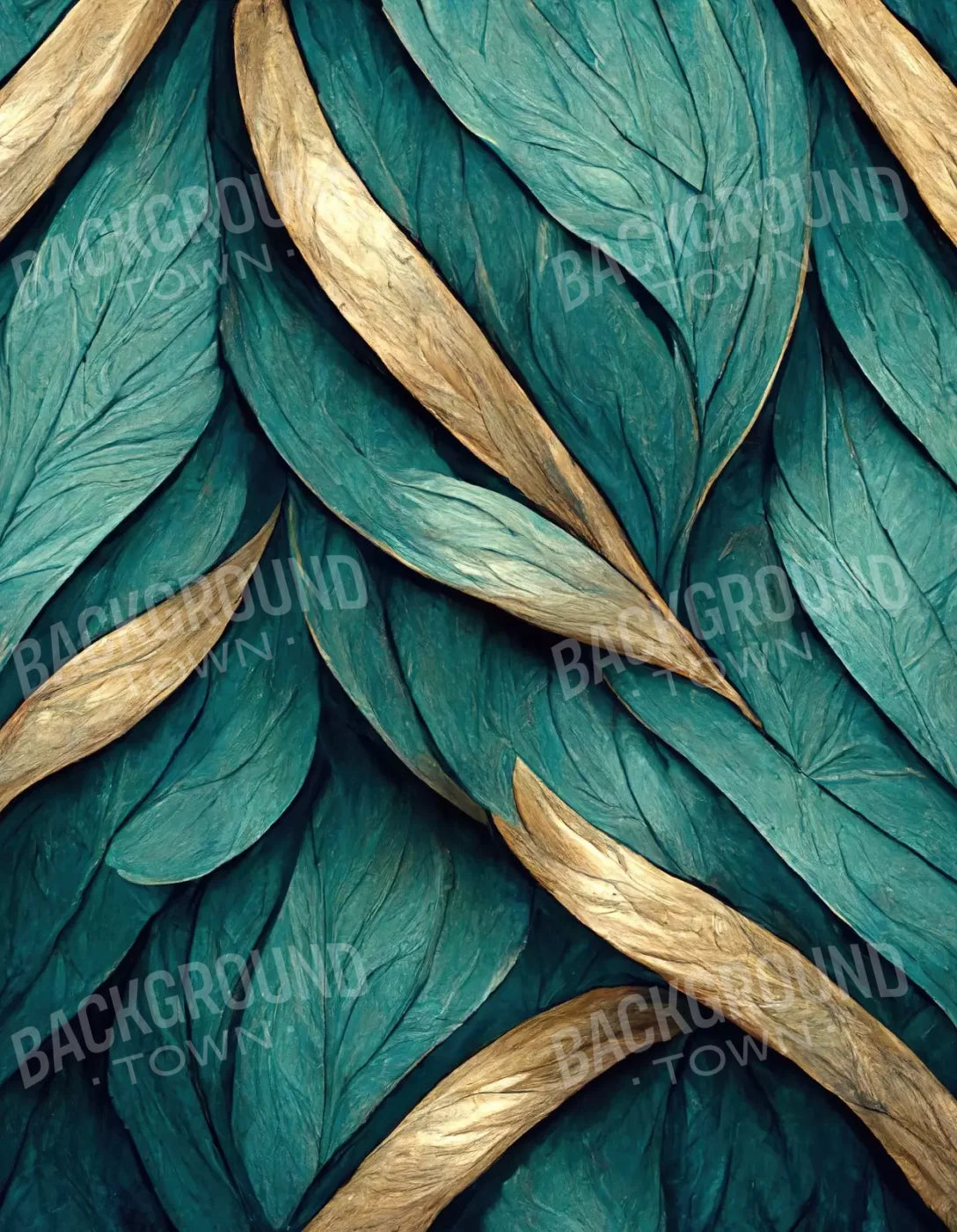 Teal Leaves 6’X8’ Fleece (72 X 96 Inch) Backdrop
