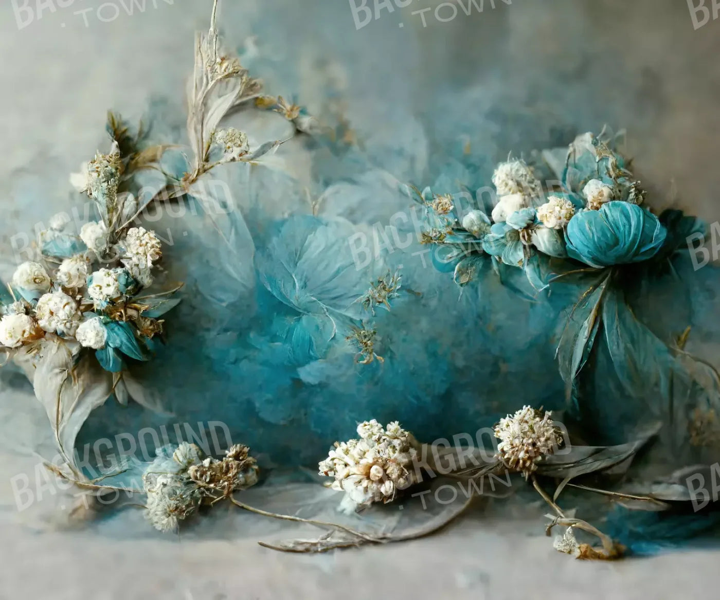 Teal Me Floral 5’X4’2’ Fleece (60 X 50 Inch) Backdrop