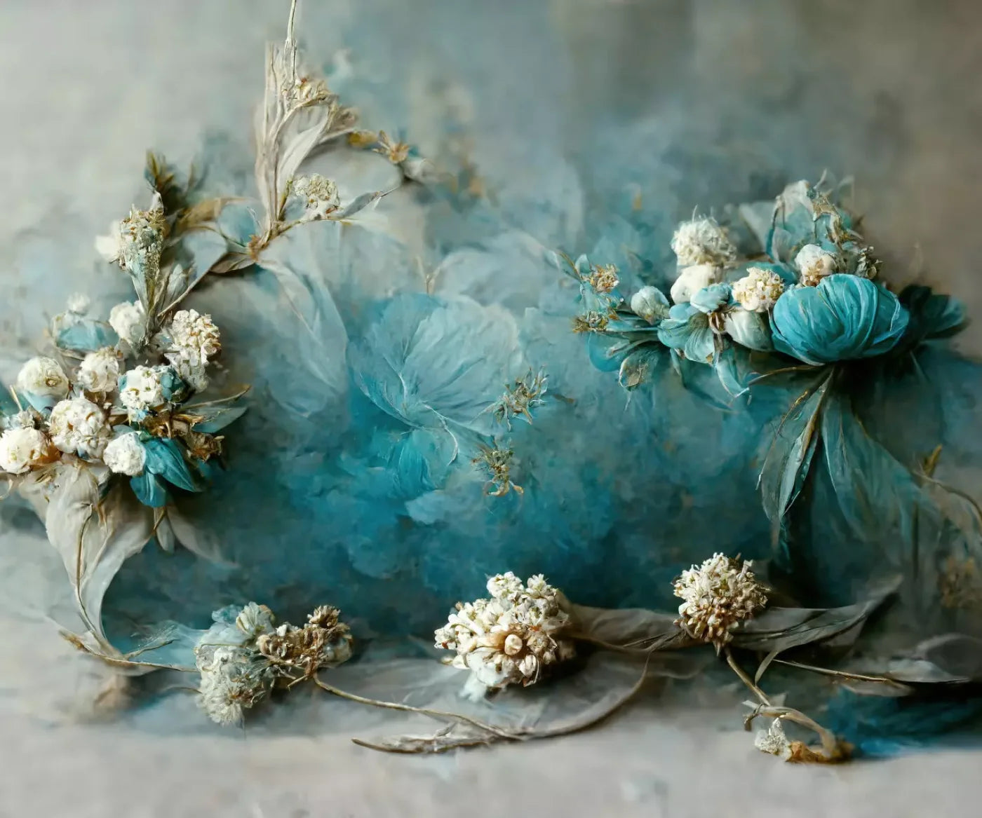 Teal Me Floral 5’X4’2’ Fleece (60 X 50 Inch) Backdrop