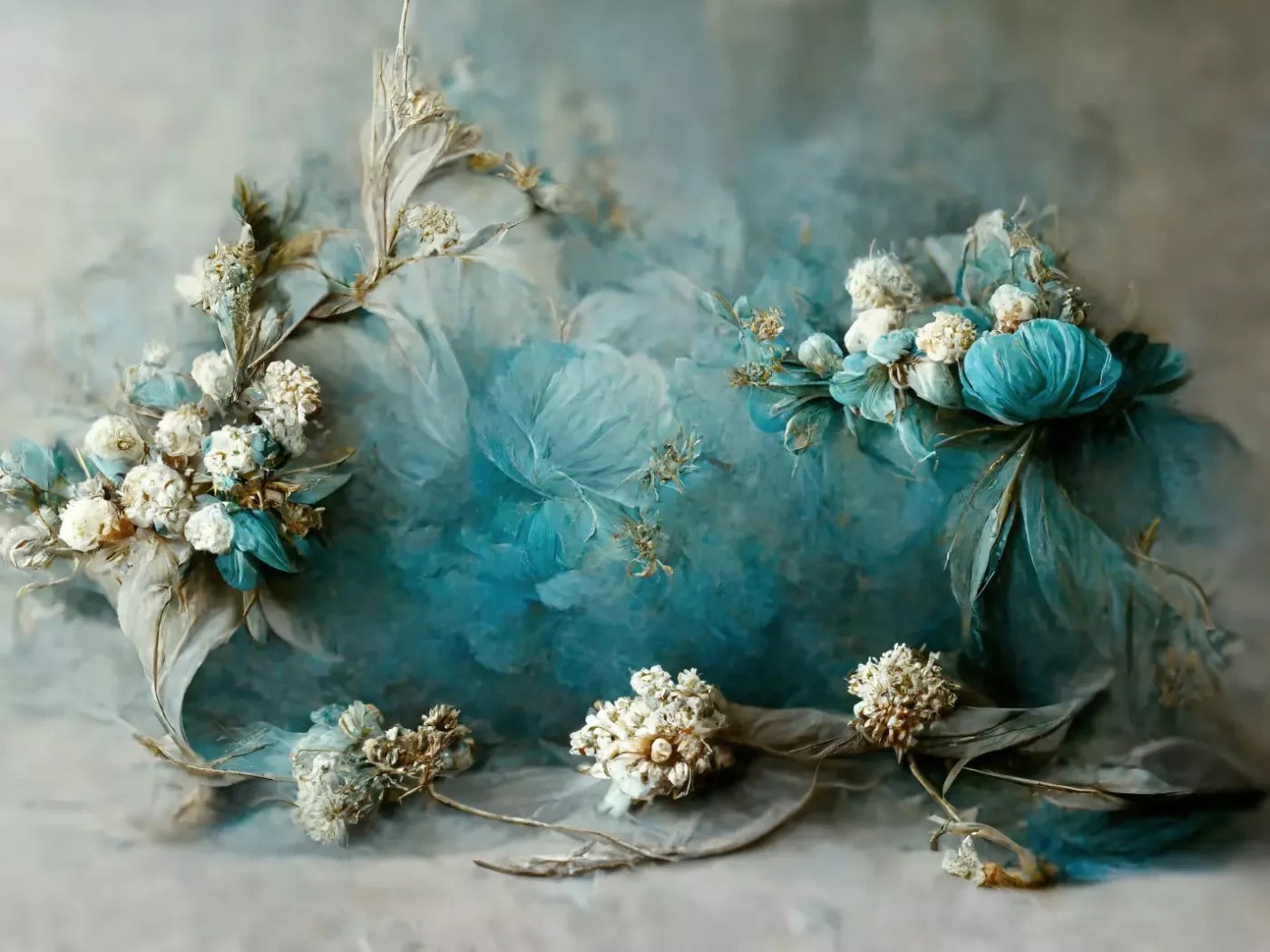 Teal Me Floral 7’X5’ Ultracloth (84 X 60 Inch) Backdrop