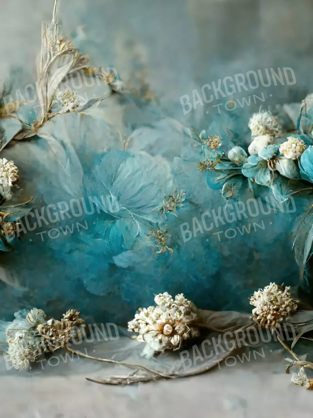 Teal Me Floral 8’X10’ Fleece (96 X 120 Inch) Backdrop