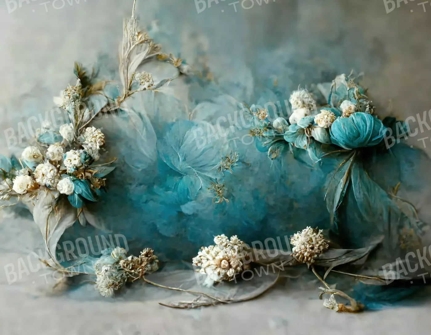 Teal Me Floral 8’X6’ Fleece (96 X 72 Inch) Backdrop