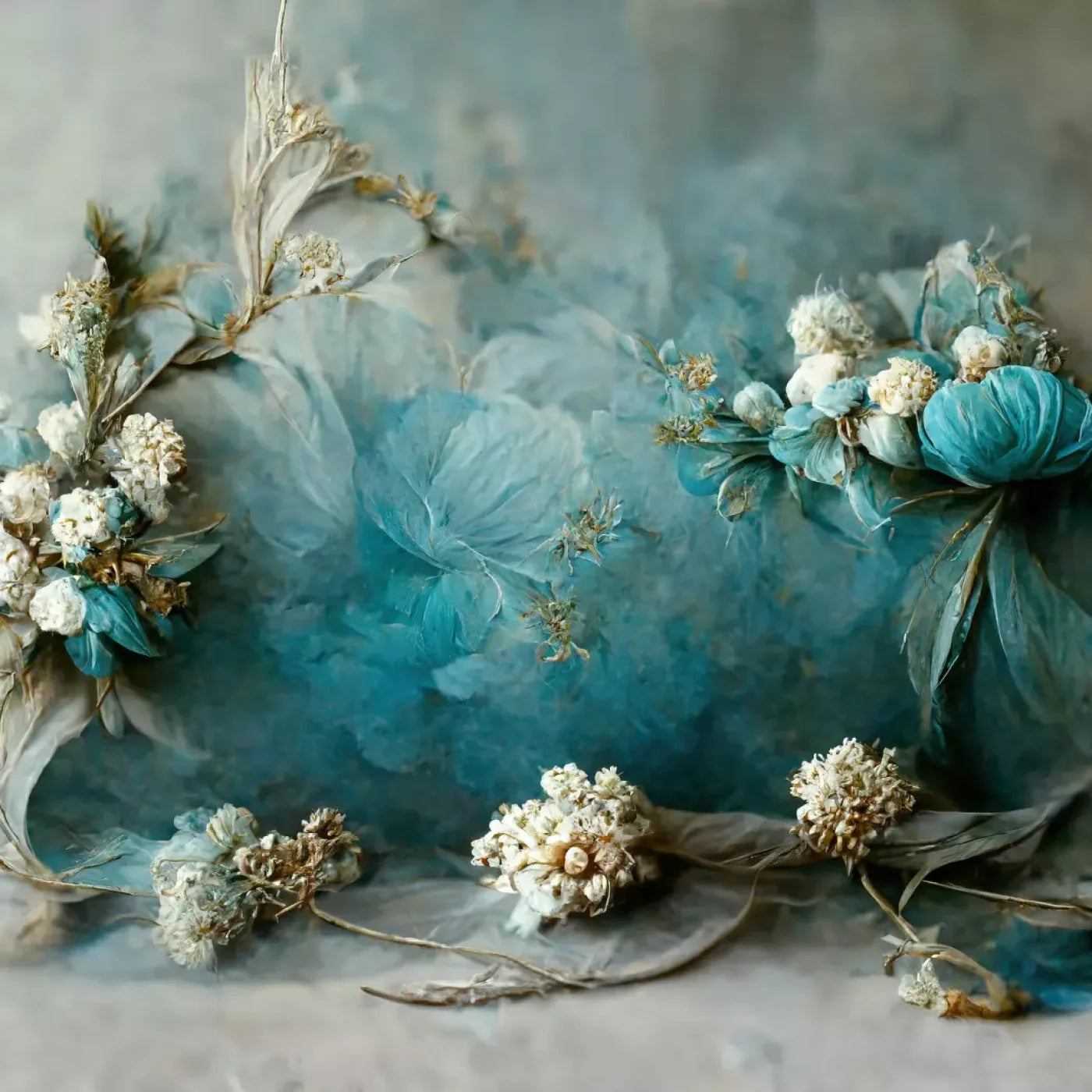 Teal Me Floral 8’X8’ Fleece (96 X Inch) Backdrop